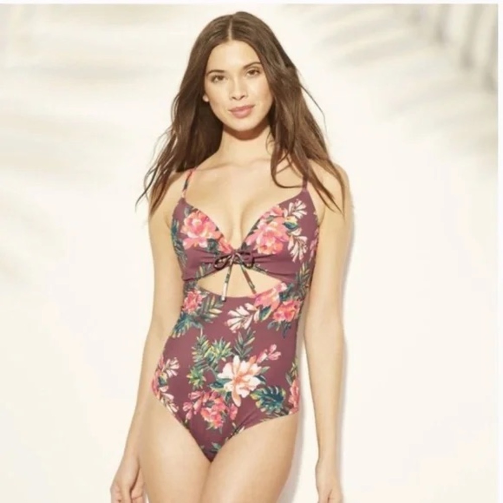 Shade‎ & Shore Women's 34B Current Keyhole Tie Front One Piece Swimsuit J338